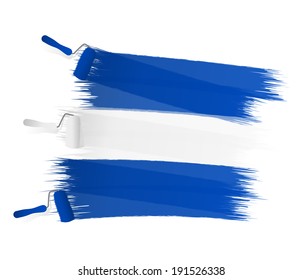 Abstract blue white blue flag painted on a white wall