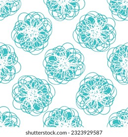 Abstract blue white flower vector seamless pattern background. Modern scribble effect florals on white backdrop. Wildflower design. Botanical summer flowers cottagecore duotone repeat
