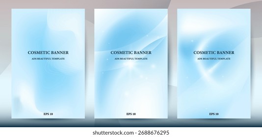 Fluido azul y blanco Abstractas con los Anuncios brillantes ondulados fijados para el cosmético y el anuncio del negocio