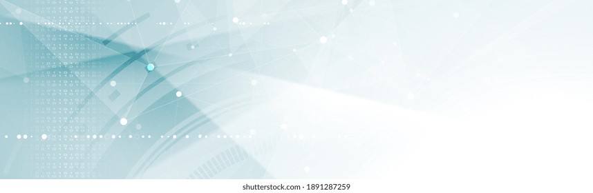 Abstract blue white futuristic tech web header banner design with HUD gear and shiny polygons. Vector background