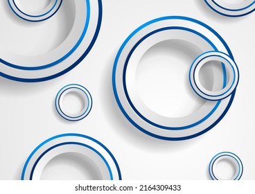 Abstract blue white geometric background with minimal circles. Corporate technology vector design