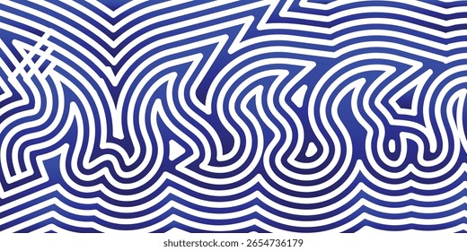Ilustração de padrão geométrico abstrato azul e branco com características parecidas com labirinto