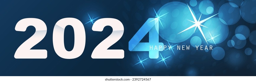 Abstract Blue and White Glossy Horizontal Christmas, New Year Header or Banner, Blurry Vector Design with Bokeh Effect for Year 2024