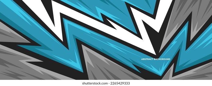 Abstract blue, white and grey stripe on black background. Abstract racing design concept. Wide banner design