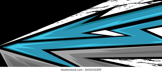 Abstract blue, white and grey stripe on black background. Abstract racing design concept. Wide banner design