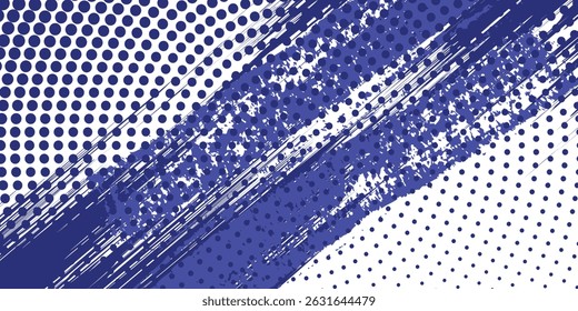 Abstract Blue and White Grunge Background with Halftone Style. Brush Stroke Illustration for Banner, Poster, or Sports