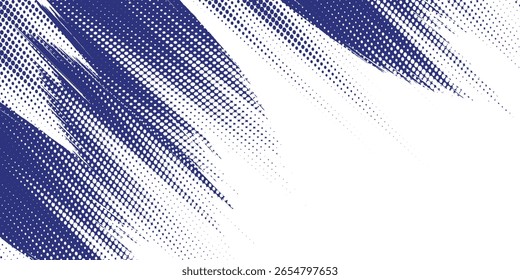 Abstractas fondo de grunge azul y blanco con estilo de semitono. Ilustración de trazo de pincel para Anuncio, póster o deportes. Elementos de rasguño y textura para el diseño