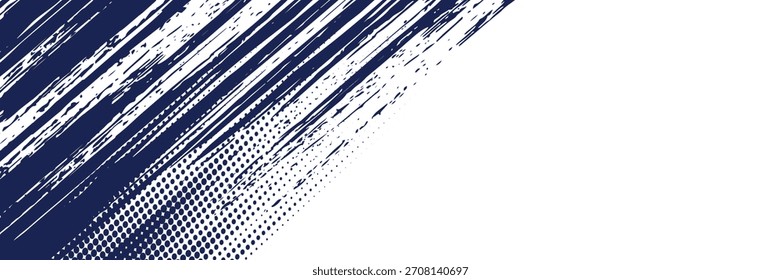 Abstractas fondo de grunge azul y blanco con estilo de semitono. Ilustración de trazo de pincel para Anuncio, póster o deportes.