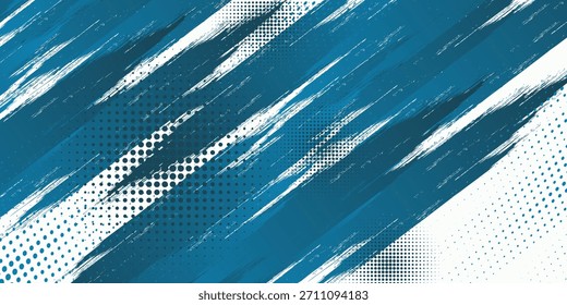 Fundo Grunge azul e branco abstrato com estilo de meio-tom. Ilustração de Traçado de Pincel para Faixa, Pôster ou Esportes. Elementos de rascunho e textura para design