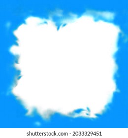 Abstract blue and white halftone dotted background. Square frame. Space for text. Vector illustration.