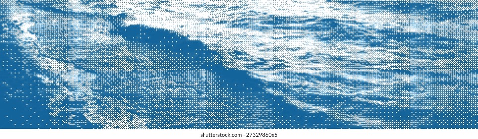 Fondo Abstractas de Vector de semitono azul y blanco de las ondas del océano Patrón de textura digital Diseño gráfico de estilo moderno de Grunge Ondulación punteada Ilustración de superficie Superficie Superposición de fondo