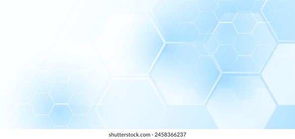 Abstract blue and white hexagon background. Futuristic digital hi-technology horizontal banner. Healthcare background. Vector