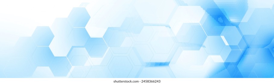 Abstract blue and white hexagon background. Futuristic digital hi-technology banner. Healthcare background. Vector