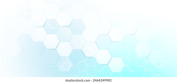 Abstract blue and white hexagon background. Futuristic digital hi-technology banner. Healthcare background. Vector illustration