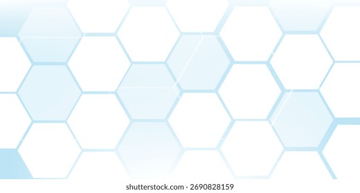 Abstractas fondo de hexágono azul y blanco. Futurista Anuncio digital de alta tecnología. Antecedentes de salud. Ilustración de Vector.