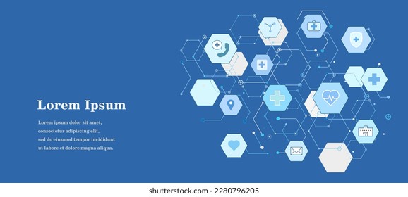 abstract blue white hexagon, health care icon pattern background, scientific technology, medical concept
