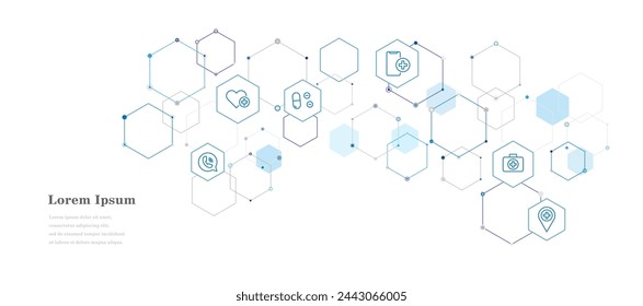 hexágono blanco azul abstracto, fondo del modelo del icono del cuidado de la salud, tecnología científica, concepto médico