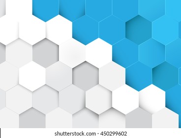 Abstract blue and white hexagon pattern background. Geometric concept design