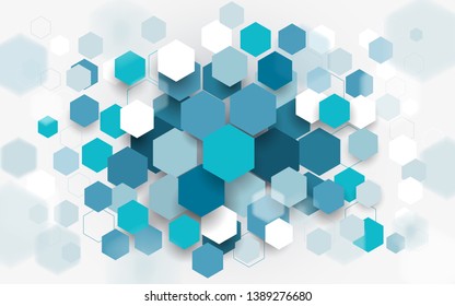 Abstract blue and white hexagons background. Technology digital hi tech concept