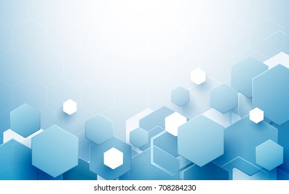 Abstract blue and white hexagons repeating and futuristic technology concept background