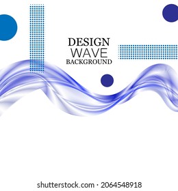 Abstract blue white horizontal wave background with circular elements, brochure template