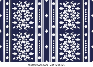 Abstrakter Hintergrund für blaues und weißes Ikat-Muster. Nahtlos. Vektorgrafik. Ethnisch. Eleganz. Luxus. Handwerk. Vintage