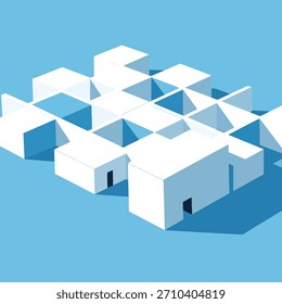 Ilustración geométrica Abstractas del cubo isométrico azul y blanco conveniente para el aislamiento en el fondo blanco, ideal para la tecnología moderna.