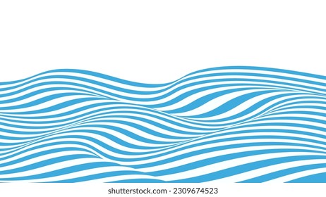 Abstract blue and white lines and stripes.Horizontal pattern or background with wavy distortion effect.