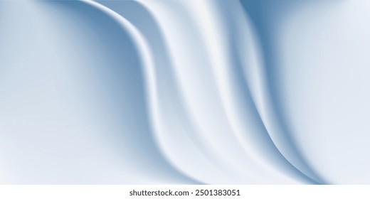 Abstract blue white luxury fabric wave background with copy space. Smooth liquid wave. Elegant shiny silk satin texture.