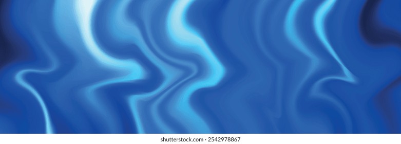 Fundo de onda de tecido de luxo azul branco abstrato com espaço de cópia. Onda líquida suave. Elegante textura brilhante de cetim de seda. Terno para papel de parede, capa, cabeçalho, desktop, web, folheto.