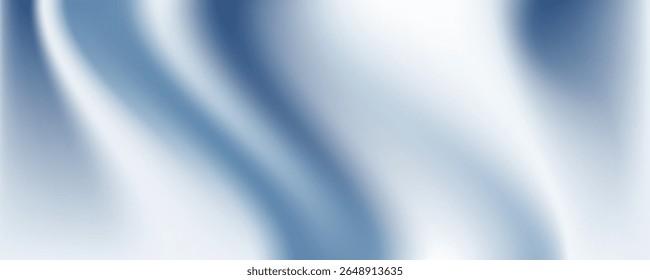 Abstract blue white luxury fabric wave background with copy space. Smooth liquid wave. Elegant shiny silk satin texture. Suit for wallpaper, cover, header, desktop, web, flyer. Vector illustration