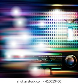 abstract blue white music background with retro radio