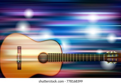 abstract blue white music background with acoustic guitar