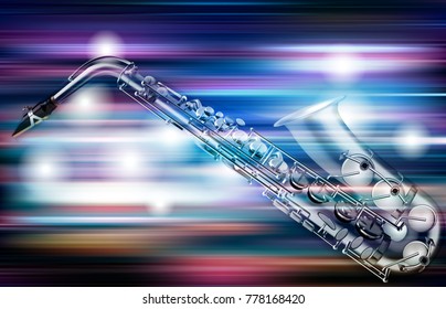 abstract blue white music background with saxophone