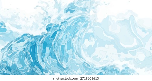 "Abstrakte blaue und weiße Ozeanwellen-Textur mit Aqua- und Teal-Tönen. Perfekt für kreative Web-Banner-Designs und professionelles Branding."
