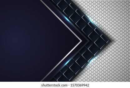 Abstract blue and white overlapping layers background a combination with silver texture line decoration. Luxury and premium concept vector design template for use element modern cover, banner, card