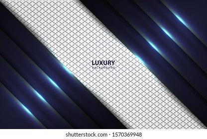 Abstract blue and white overlapping layers background a combination with silver texture line decoration. Luxury and premium concept vector design template for use element modern cover, banner, card