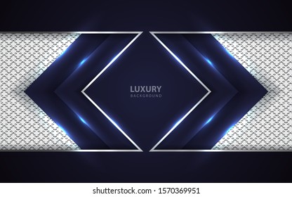 Abstract blue and white overlapping layers background a combination with silver texture line decoration. Luxury and premium concept vector design template for use element modern cover, banner, card