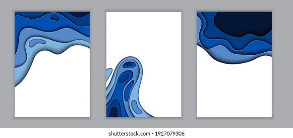 Abstract Blue and White Paper Cut Background Collection Set Template with Place for your text. Vector Illustration EPS10 