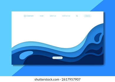 Abstract Blue white  Paper Cut Landing Page – Modern Website Template with Layered Fluid Shapes