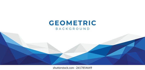 Abstract Blue and white polygonal gradient horizontal banner background
