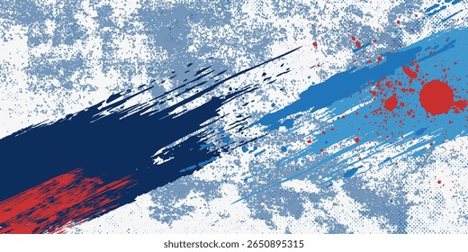 Abstract blue, white and red background with grunge brush strokes. 