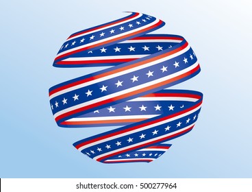 Abstract blue white red waving ribbon flag / Patriotic wave, vector