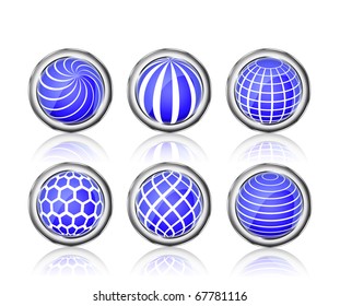 abstract blue white round globe icon set isolated on white background