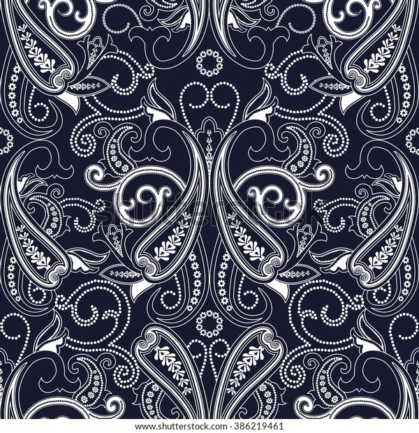 Abstract blue and white\
seamless with paisley. Floral background c oriental motifs. Vector\
illustration