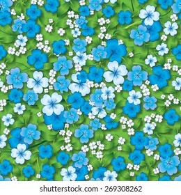 abstract blue white seamless spring floral ornament on green background and shadows