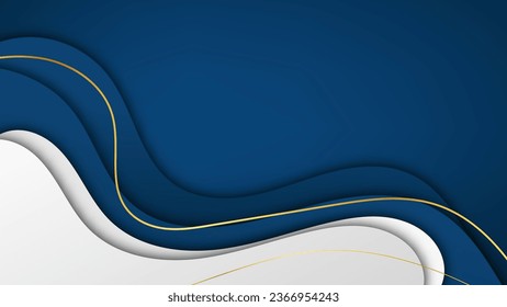 fondo liso y azul abstracto, flujo de lujo y gráfico de línea dorada