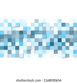 Abstract blue and white squares vector background with white copy space.