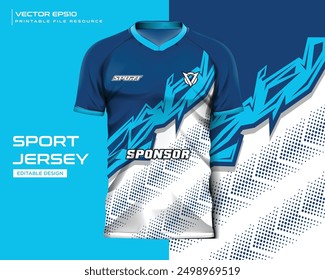 abstract blue white stripe grunge t shirt mockup sport jersey design for football soccer, racing, e sports, running design kit