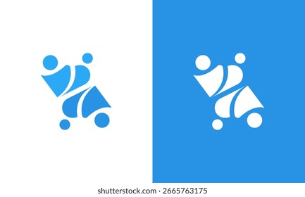 Diseño Abstractas del logotipo del trabajo en equipo azul y blanco: concepto moderno, minimalista, Corporativa de la marca.